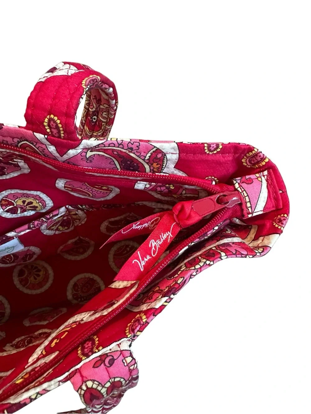 Vera Bradley Mandy Quilted Tote Bag Pink Red Rosy Posies Travel City Casual